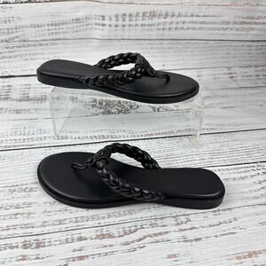 Tory Burch Braided Benton Womens US 6M Thong Sandals Black Leather
